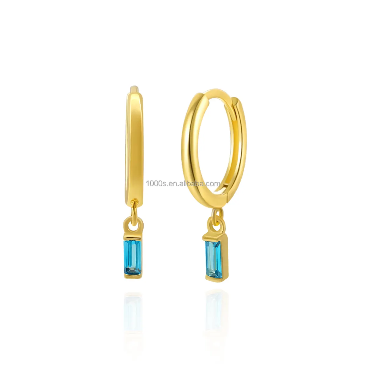 Fashion Design DIY Birthstone Month S925 Silver with Blue Topaz Zircon Charms Hoop Earrings Trendy Jewelry Customize Solid Gold