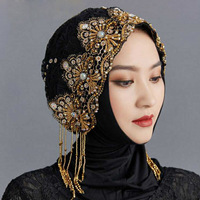 Nouvelle Casquette Beauté Musulmane 2025 avec Perles et Strass – Voile de Dentelle Hijab pour Femme (Modèle Strass Tendance)