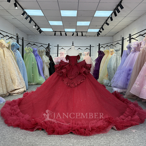 Chérie décolleté corail rouge robe de Quinceanera sans manches douce <span class=keywords><strong>15</strong></span> robe à volants paillettes Tulle robe de princesse Dy6849 - Product Image 2