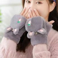 Gants en peluche de lapin mignons pour enfants, gants à doigts mi-couverts pour filles, gants d'écriture pour étudiants, automne-hiver