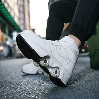 Chaussures de roller 2-en-1 avec 4 roues rétractables et baskets déformables, chaussures de sport d'extérieur pour filles et garçons
