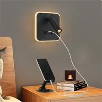 Lampe murale LED moderne en aluminium noir pour hôtel, lecture, USB/Type-C, température de couleur réglable pour chambre à coucher, salon, chevet