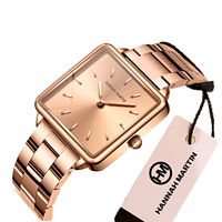 Montre à quartz pour femme Martin Luxury, cadran carré en or rose, bracelet en acier inoxydable, mouvement SEIKO, résistante à l'eau