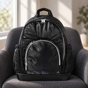 Mini sac à dos en nylon brillant et gonflé, 8 poches, petite capacité, sac à livres brillant et métallique, sac décontracté et tendance pour femmes - Product Image 1