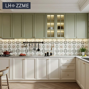 Gabinetes de Cocina <span class=keywords><strong>Modulares</strong></span> Rústicos en Forma de L, Hechos a Medida, de MDF Lacado, con Almacenamiento y Fregadero, Cocina Abierta Compacta Lista para Armar - Product Image 1