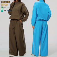 Ensemble de survêtement personnalisé pour femme, color block, haute qualité, veste courte zippée et pantalon large à rayures latérales