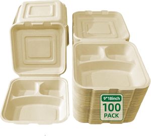 Compostable Disposable 2 <b>Compartments</b> Restaurant Bento <b>Lunch</b> <b>Box</b> to Go Disposable Meal Prep Container - Product Image 1