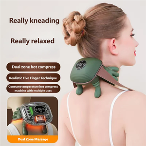 Mini <span class=keywords><strong>masseur</strong></span> de cou à pression digitale avec chaleur, simulation humaine, chauffant, vibrant, pétrissage des tissus profonds, télécommande sans fil - Product Image 4