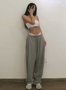 Pantalons de sport pour femmes de taille plus décontractés <span class=keywords><strong>Pantalon</strong></span> de survêtement de couleur unie <span class=keywords><strong>Pantalon</strong></span> baggy longueur cheville - Product Image 4
