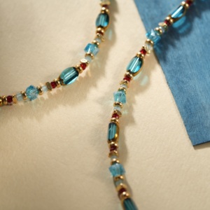 Collana in Lega di Vetro TANGPEI, Catena Placcata Argento e Oro, Regalo di Tendenza, Nappe Blu <span class=keywords><strong>Mare</strong></span> e Rosso Sanguigno, Perline Blu - Product Image 3