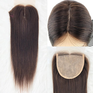 Topper de Cabello Humano con Base de Seda y Cierre de Encaje de Silicona, 12x12CM, 5x5, Liso, Pre-Desplumado para Mujer - Product Image 1