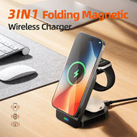 Chargeur Sans Fil Magnétique Pliable Électrique 15W 3-en-1 Portable avec Câble Rétractable de Charge Rapide OTP OVP pour IWatch