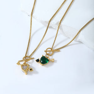 Conception mignonne en acier inoxydable étanche or grand Cz collier femmes Cupidon flèche coeur collier pour les femmes - Product Image 1