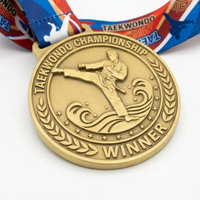 Médaille de récompense de Taekwondo en alliage de zinc doré mat avec motif en relief 3D personnalisé pour les tournois sportifs – Vente en gros