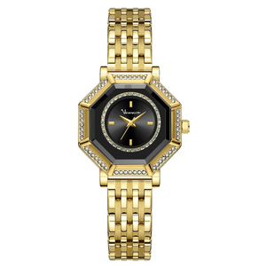 Montre-bracelet de luxe pour femme à cadran géométrique serti de diamants, bracelet en acier inoxydable, mouvement à quartz - Product Image 2