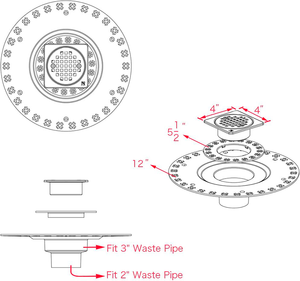 Kit <span class=keywords><strong>de</strong></span> drain <span class=keywords><strong>de</strong></span> <span class=keywords><strong>douche</strong></span> en acier inoxydable noir mat <span class=keywords><strong>de</strong></span> 4 pouces avec bride ABS <span class=keywords><strong>de</strong></span> 2 pouces, drain <span class=keywords><strong>de</strong></span> sol vertical pour salle <span class=keywords><strong>de</strong></span> bain - Product Image 2