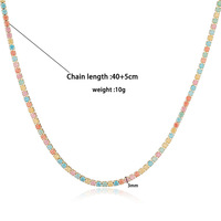LUOXIN Factory Hot Sale Fashion 3mm Ice Flower Zircon Tennis Bracelet Necklace Set Luxury Candy Color Pave Diamond Jewelry Set