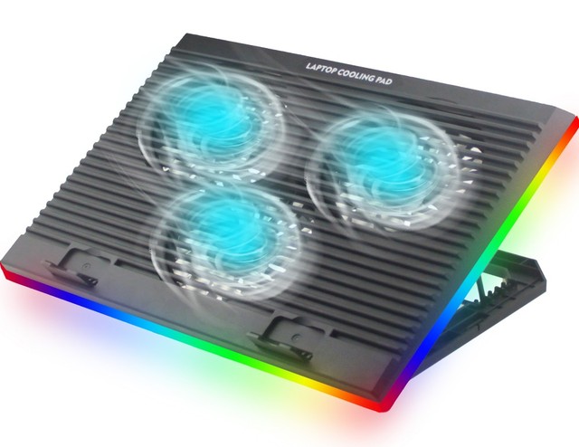 Used Wholesale ABS Material 3 Fans Adjustable Height 2-in-1 Gaming Laptop Cooling Pad with Phone Holder and Colorful Light