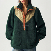 Sweat-shirt Teddy personnalisé pour femme, style vintage, en polaire, col montant, demi-boutonné, patchwork colorblock, décontracté, OEM