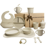 Ensemble d'alimentation pour bébé en silicone sans BPA cuillère à bavoir anneau de dentition sucette entraînement tasse à boire ventouse bol assiette Snack tasse-pour enfants à manger
