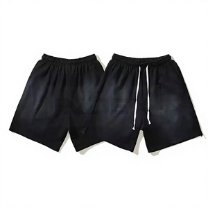 Shorts Bermuda en coton noir pour homme, taille élastique, couleur unie, cordon de serrage, vêtements d'été décontractés - Product Image 1