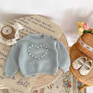 Pull en tricot pour bébé fille d'automne avec cœur Pull en tricot pour nouveau-né Pull pour bébé - Product Image 1