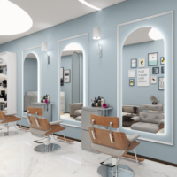 Miroir LED intelligent au design moderne avec interrupteur tactile, miroir mural en verre pour usage commercial dans les salons et les salles de beauté