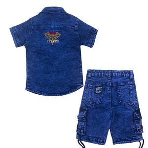Ensembles de vêtements décontractés en denim pour garçons de 3 à 8 ans, à manches courtes, unis, deux pièces - Product Image 5