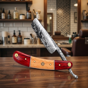 ASAP Brand Damascus Stainless Steel Single-Blade Straight <b>Razor</b> with Natural Wood Handle for <b>Men</b> - Product Image 2
