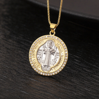 QIKU haute qualité forme ronde Saint Benoît exorcisme Plaque cuivre CZ pendentif collier femmes hommes Style religieux bijoux cadeau