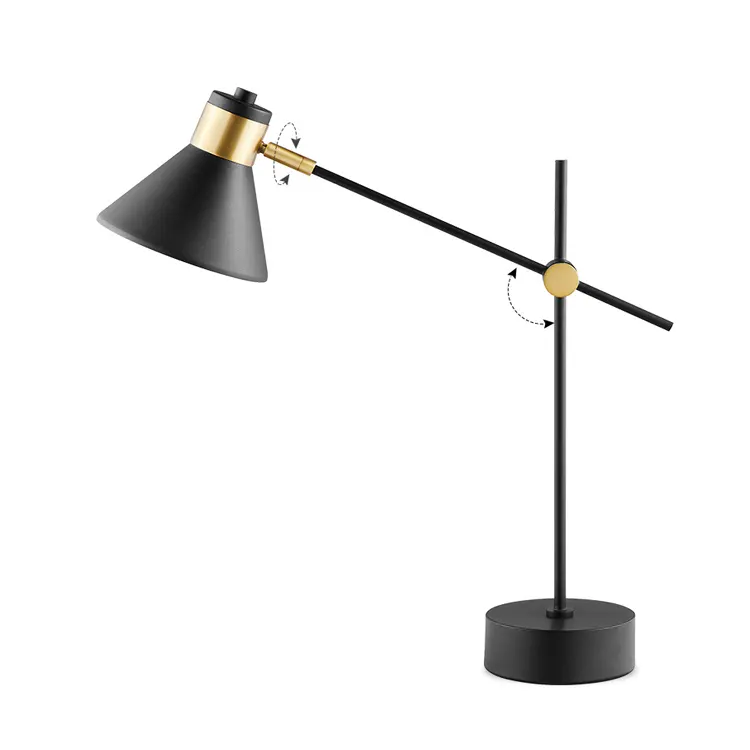 Lámpara de escritorio económica con ángulo ajustable, luz de escritorio de protección ocular blanca y negra