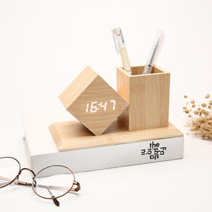 2023ของขวัญใหม่ไม้ไผ่ไม้ผู้ถือปากกานาฬิกาเสียงเปิดใช้งานนาฬิกาปลุก - Product Image 3