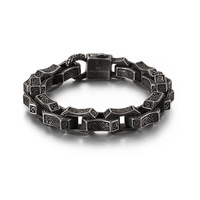 Bracelets pour hommes en acier inoxydable noir punk sculpté de style motard vintage, design géométrique plaqué or rose pour la culture de rue