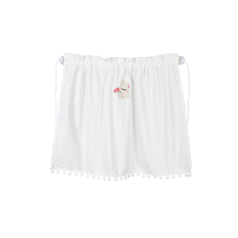 Rideaux brodés en coton à pompons avec tulipes et lapins