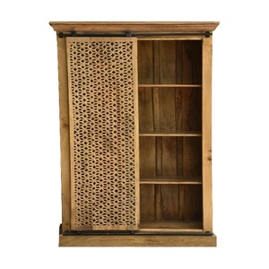 Solid Wood Sliding Door <b>Wardrobe</b> with Handwoven Cane Panels | Natural Finish Space-Saving Almirah | Modern <b>Rustic</b> Bedroom - Product Image 4