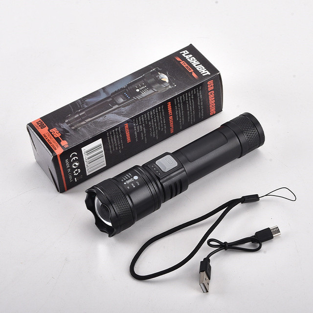 P50 Telescopic Zoom Flashlight Built-in Lithium Battery USB Charging Powerful Outdoor Camping Flashlight