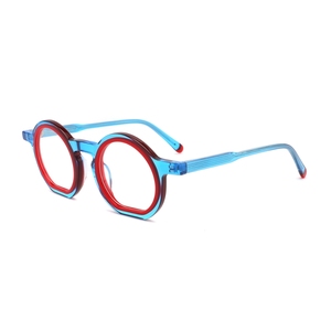 Montures de lunettes rondes à monture complète, bleu rouge, couleur unie, unisexe, légères, pour un usage quotidien, pour adultes - Product Image 1