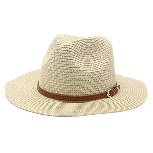 Tùy chỉnh rộng vành mũ rơm Logo Panama Fedora Hat Với vành đai - Product Image 2