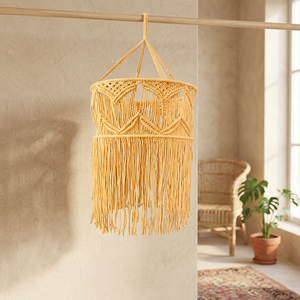 Lustre en macramé fait main, lampe suspendue en corde de coton, lavable, ronde, style bohème, décoration de plafond pour salon - Product Image 3