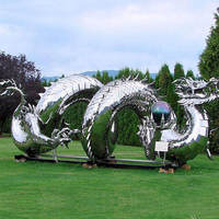 Grande Statue Loong Steels Majestueux Dragon Chinois Sculpture En Acier Inoxydable Avec Miroir Brillant