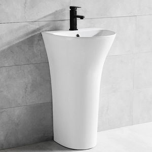 Ceramic Pedestal Basin Single Hole One Piece Easy Cleaning Bathroom <b>Sink</b> For <b>Small</b> Spaces - Product Image 1