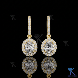 Lab Grown Diamond Oval Halo Drop <b>Earrings</b> Pave French Wire <b>Hook</b> 14K 18K Solid Gold Fine Women Jewelry Bridal Anniversary Gift - Product Image 1
