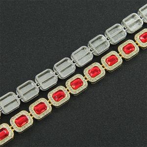 Alliage de vente d'usine avec diamant Hip Hop 12mm largeur rouge Rectangle Carbuncle Bracelet - Product Image 4