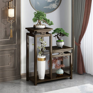 Soporte para Flores de Madera Maciza Estilo Chino de 2 Niveles Color Nogal Multifuncional Decoración para Sala de Estar Estante para Exhibición de Plantas en Balcón - Product Image 3