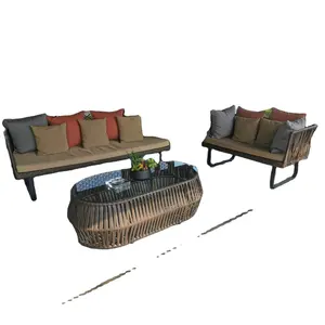 Fabrika tedarikçisi veranda mobilya yeni tasarım açık kapalı PE rattan halat dokuma bahçe kanepe mobilya hızlı sevkiyat
