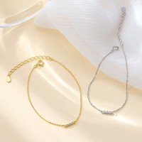 Design simple mode 925 argent Sterling trois petits zircons plaqué or 18 carats Bracelet croix chaîne bijoux fins bracelets femmes