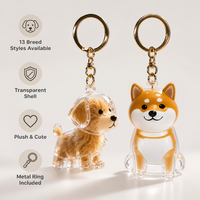Porte-clés en peluche chiot avec coque transparente en PU, pendentif pour sacs, mignon porte-clés chien, cadeau pour les amoureux des chiens