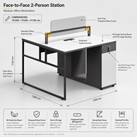Poste de travail modulaire moderne pour bureau, structure en acier soudé noir mat avec écran en verre gris et armoire à serrure à code