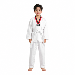 Uniforme de Taekwondo al por Mayor, Color Rojo y Negro, Cuello en V, Ligero, Transpirable, Personalizado, para Entrenamiento de Artes Marciales para Niños - Product Image 1