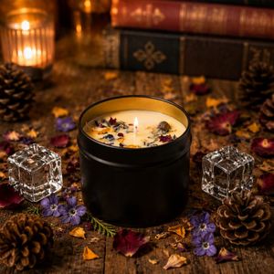 Luxe Black Metal <b>Tin</b> Scented <b>Candle</b> with Dried Flowers Single Wick Aromatherapy for Home Decor - Product Image 3